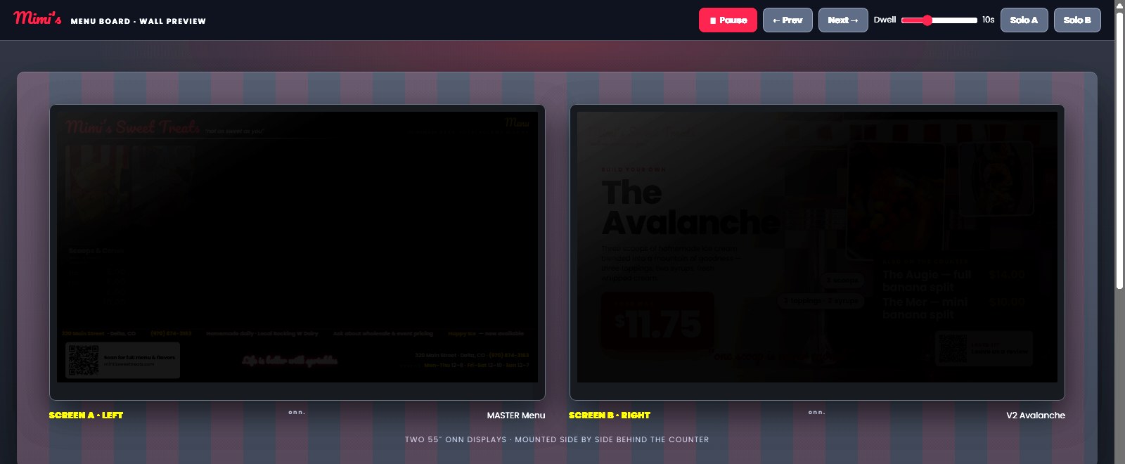 Mimi's digital menu boards wall preview